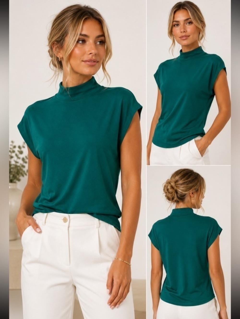 Susana Monaco Emerald Green Mock Neck Dolman Sleeve Top XS Made in USA